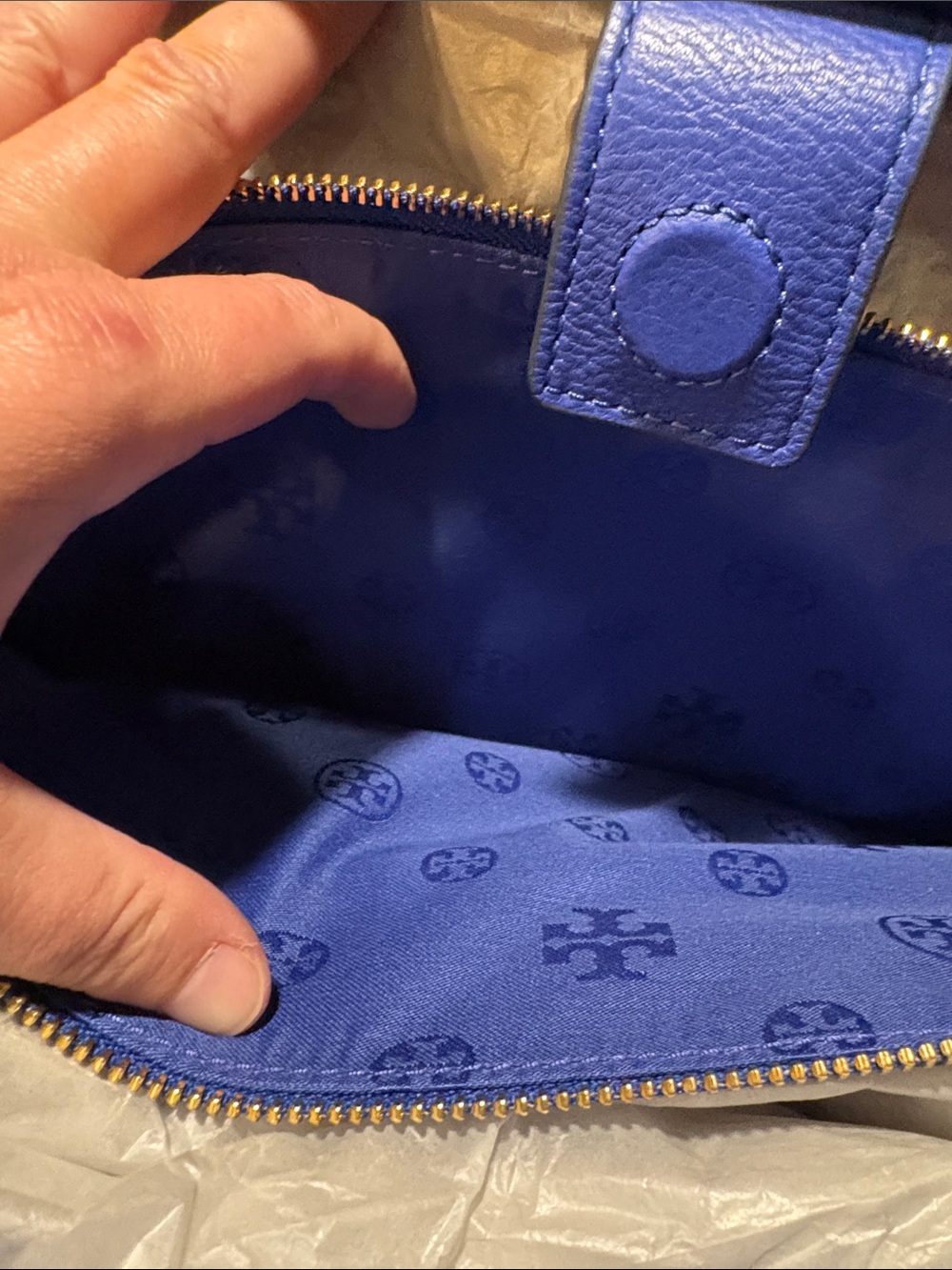 Tory Burch Harper Tote Cobalt Blue Pebbled Leather Shoulder Bag - Picture 7 of 16